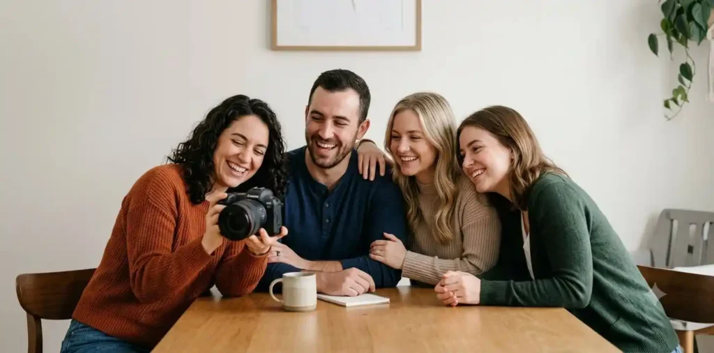 Siblings laughing together during a family photo