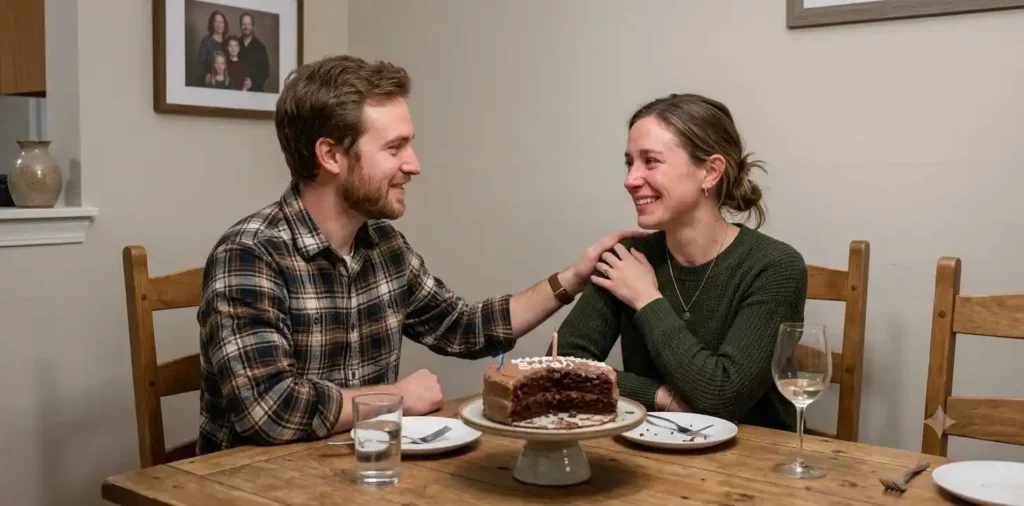 Siblings sharing an emotional birthday moment together