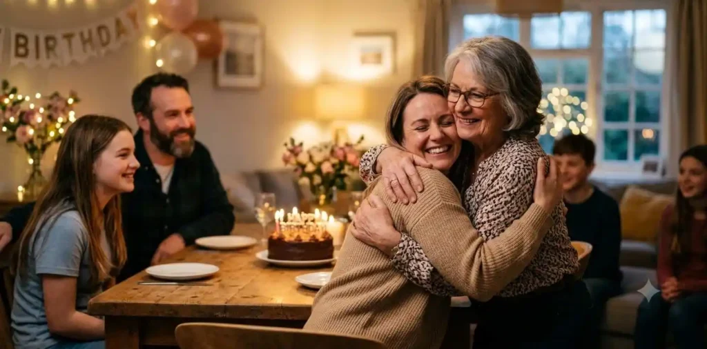 Family sharing a tender birthday celebration