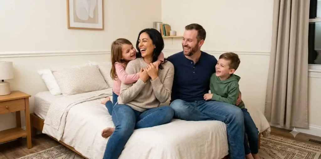 Family sharing a warm moment together indoors