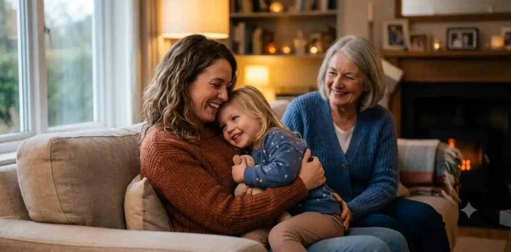 Family sharing a tender moment at home
