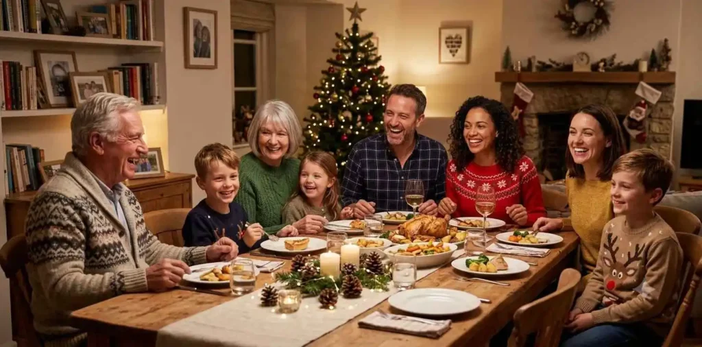 Family celebrating a holiday together indoors