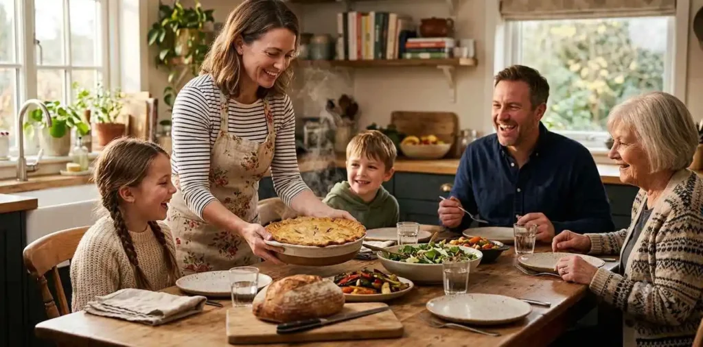 Family enjoying a homemade meal together