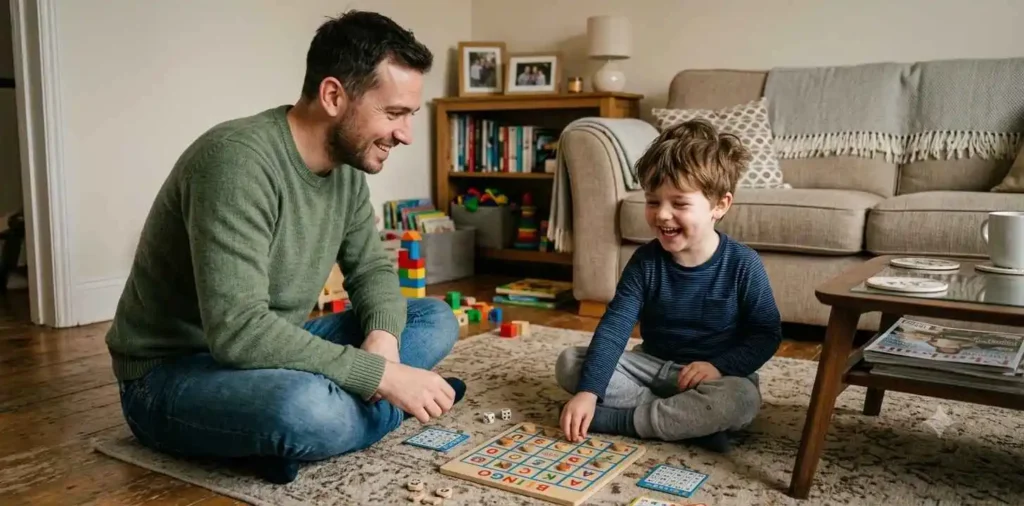 Young nephew laughing with his family member