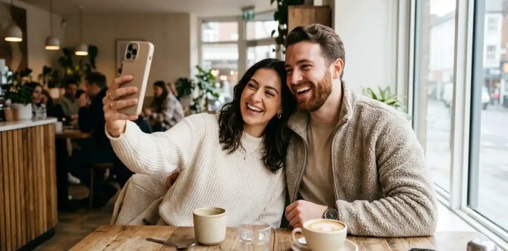 Couple wearing coordinated outfits outdoors