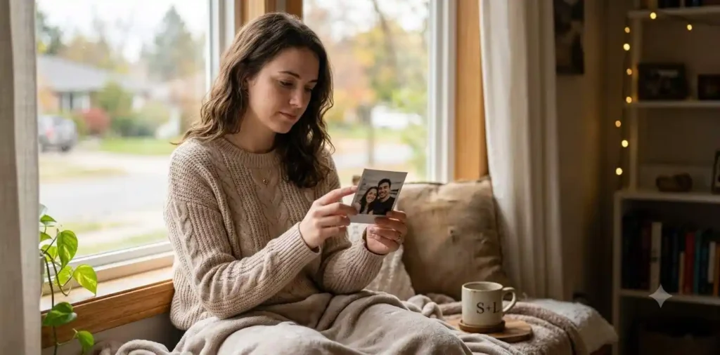 Girlfriend connecting through a heartfelt photo 
