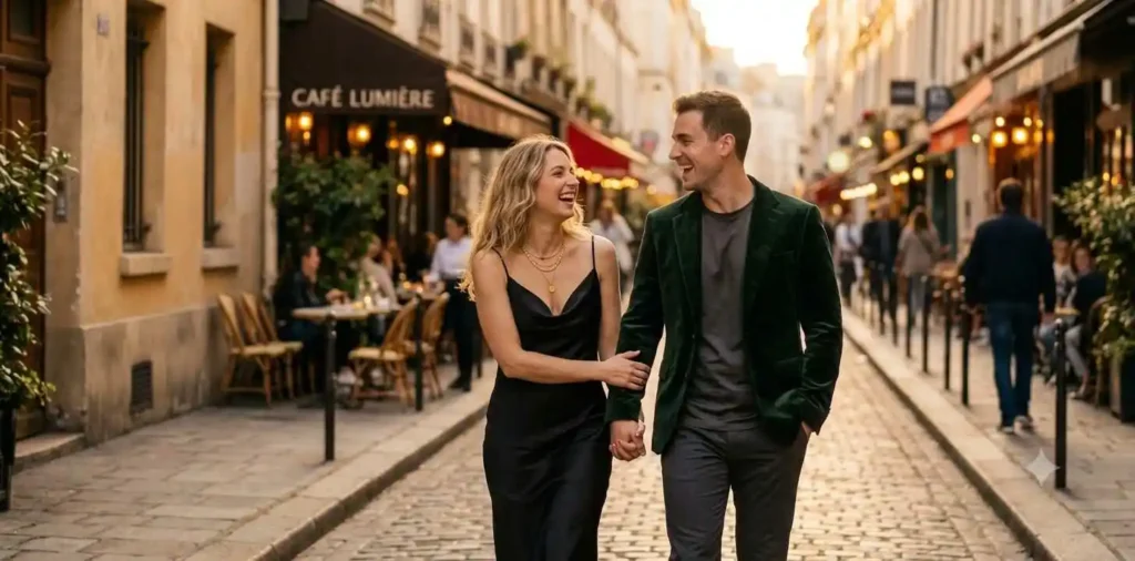 Couple sharing a sweet first love moment