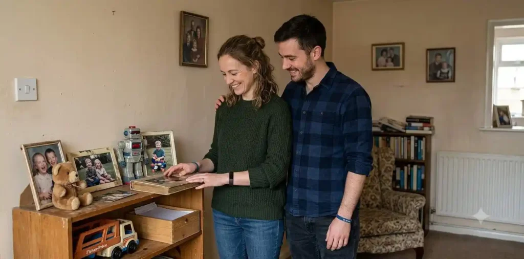 Siblings remembering childhood moments together