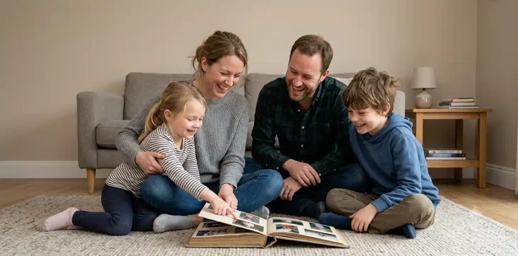 Parents sharing a happy moment with their children
