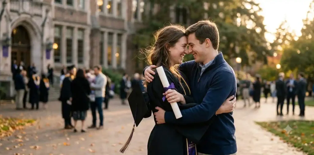Siblings celebrating a graduation achievement