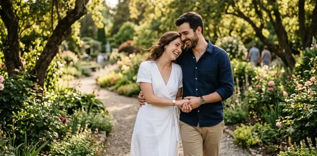 Couple holding hands during an anniversary celebration