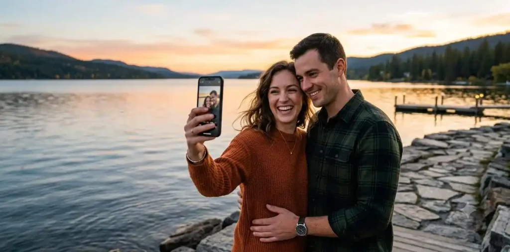 Couple sharing a romantic selfie moment