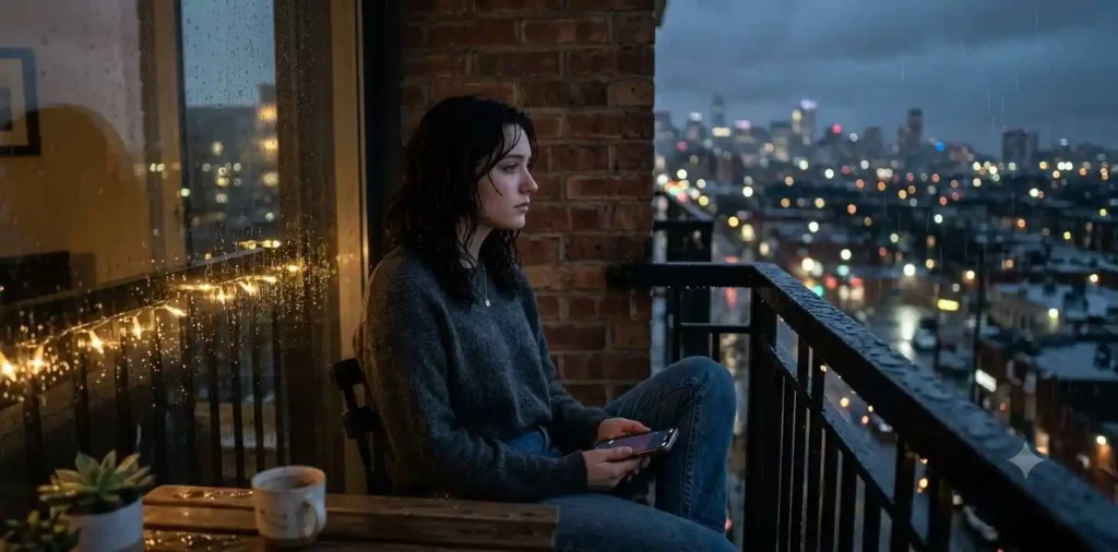 Woman missing her partner by the window
