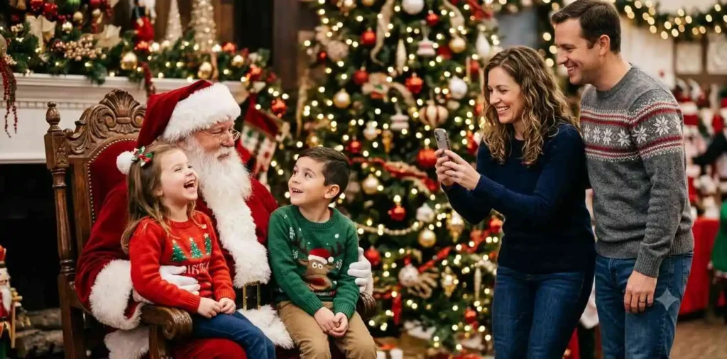 Children smiling with Santa during Christmas