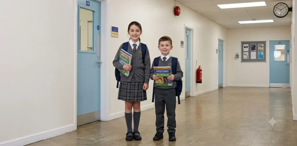 Brother and sister sharing a school day memory