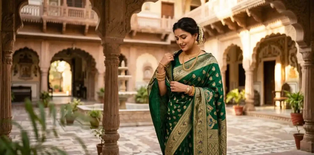 Woman smiling in colorful saree portrait