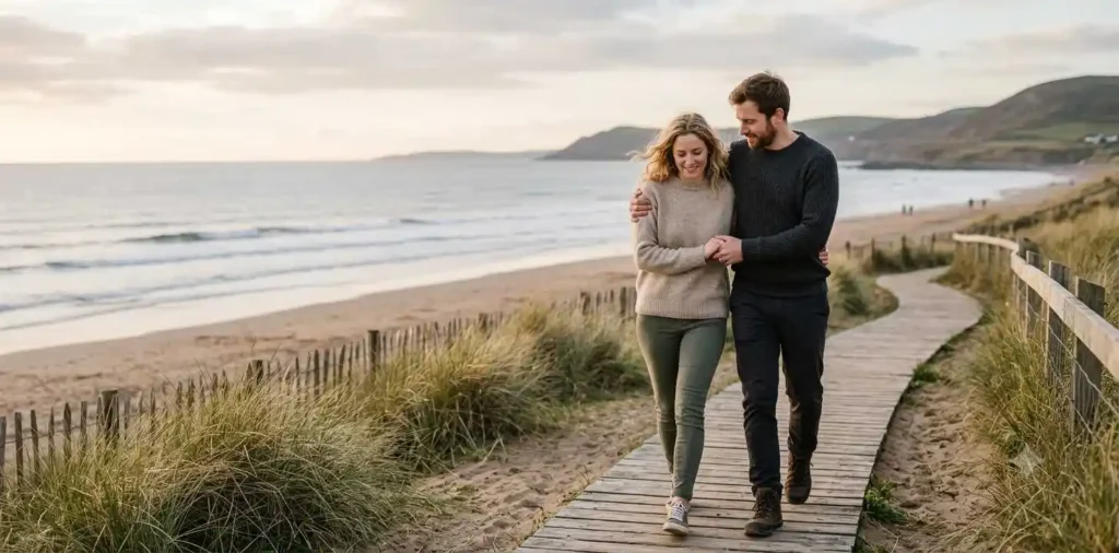Couple supporting each other during a walk