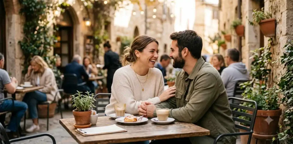 Couple sharing a sweet romantic moment outdoors