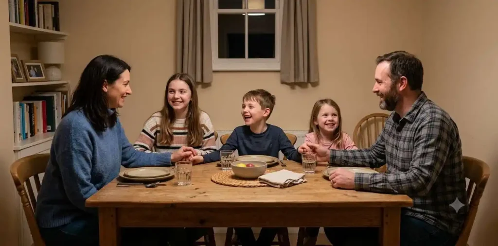 Family sharing gratitude together indoors