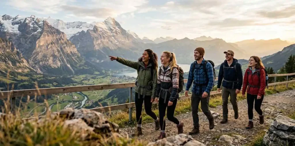 Cousins exploring a scenic destination together