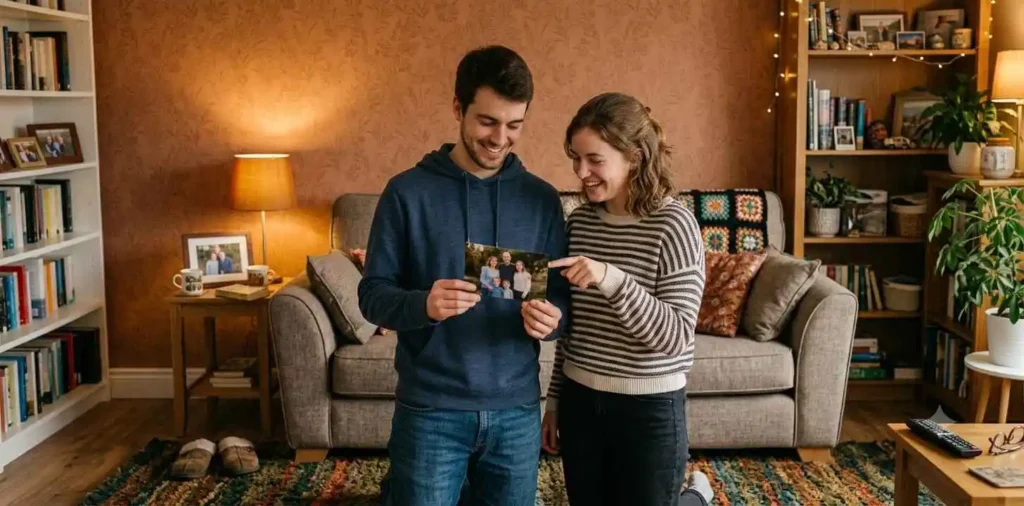 Twin brother and sister smiling together indoors