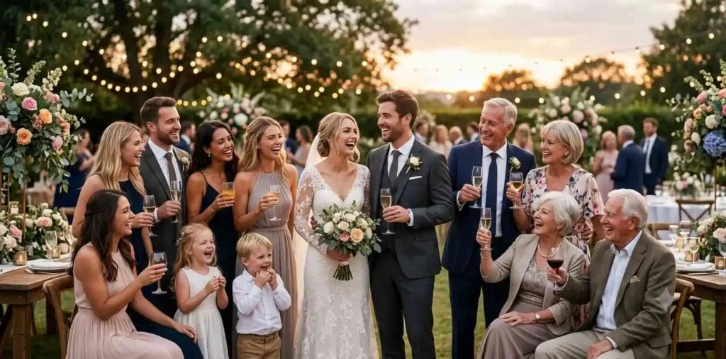 Family celebrating together at a wedding