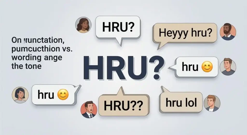 Different examples showing how punctuation and emojis can affect the tone of HRU.