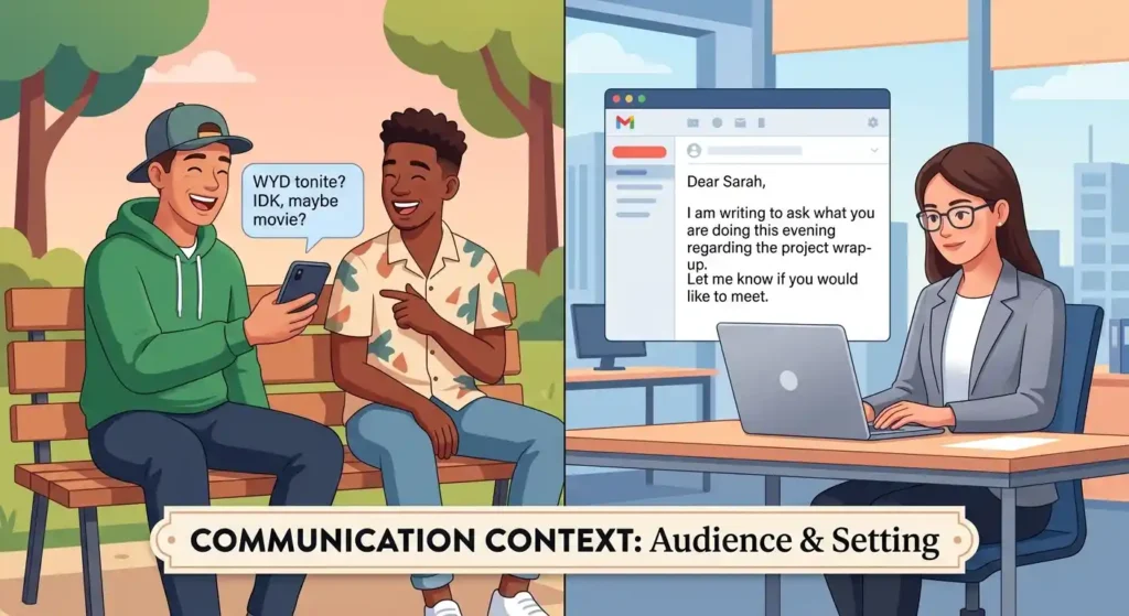Comparison of texting shorthand in casual and professional communication