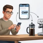 Adult comparing two options after receiving CMP in a text message
