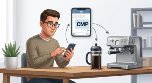 Adult comparing two options after receiving CMP in a text message