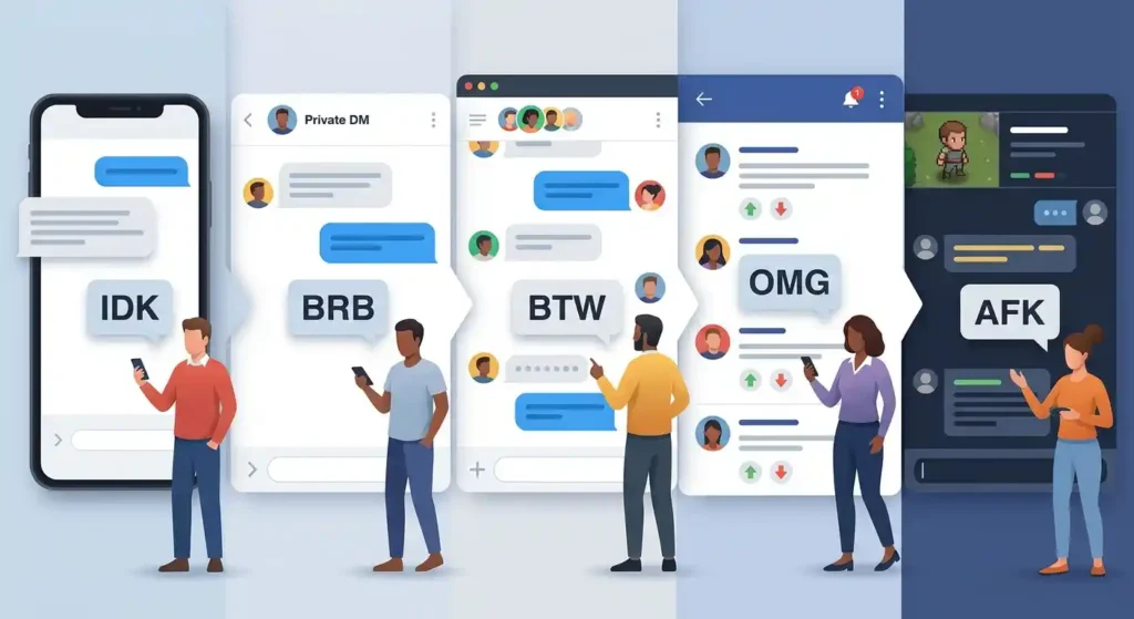Different online communication settings using common internet abbreviations