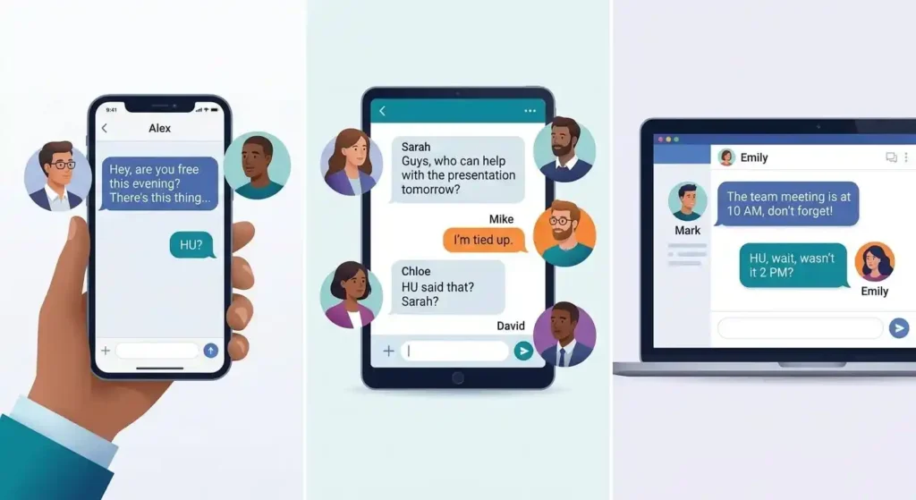 Different texting and messaging contexts showing how HU can be interpreted.