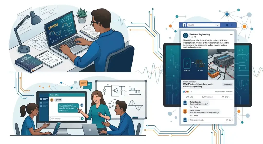 Engineering students and coworkers using SPWM in digital conversations