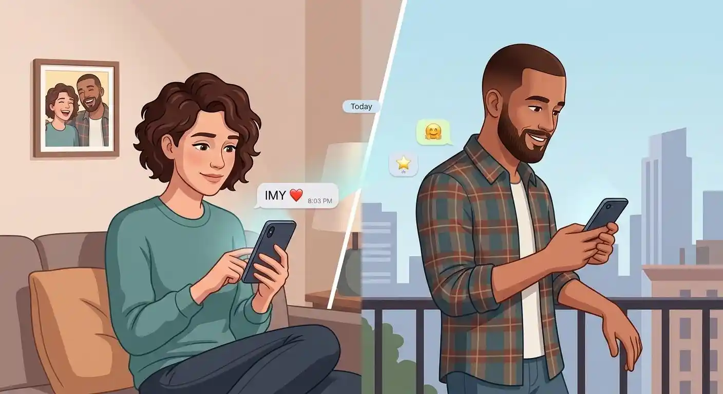 Two friends communicating by phone after being apart and expressing that they miss each other