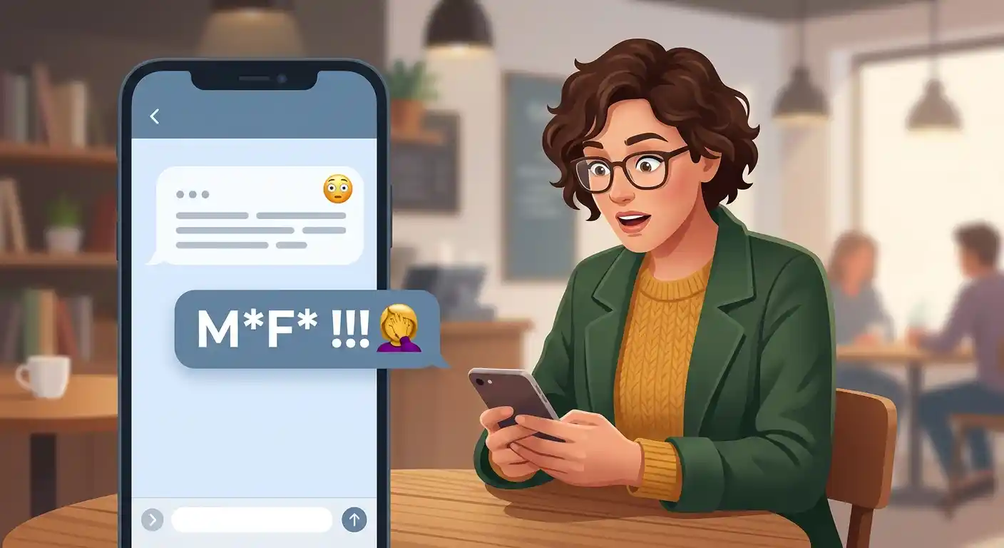 Adult reacting to a text message illustrating the slang meaning of MF.