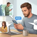 Adult reading MYF in a text message with three possible contextual meanings