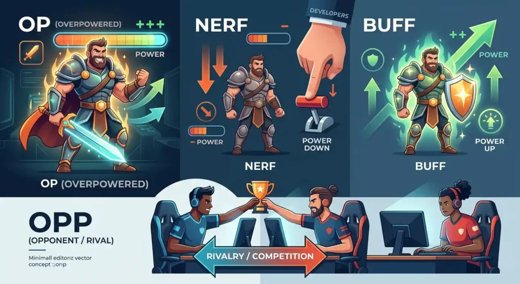 Comparison of OP with related gaming and online slang terms