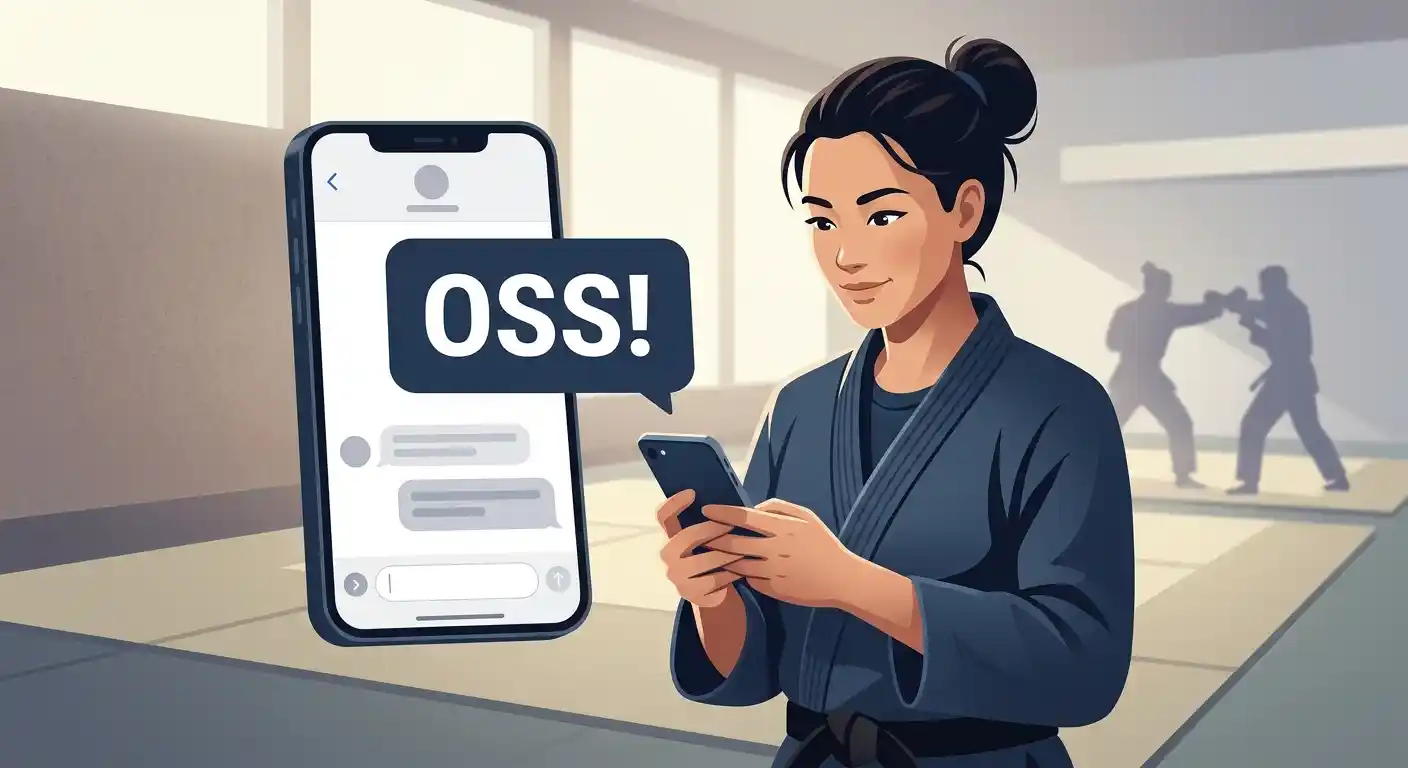 Adult martial-arts practitioner using OSS as an acknowledgment in a text conversation