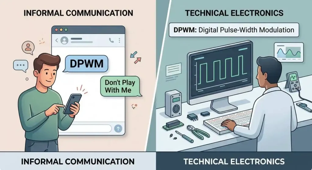 Comparison of DPWM as texting slang and as a technical electronics abbreviation