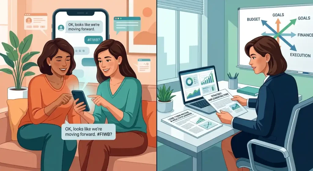 Split illustration showing FIWB as internet slang and as a business-related abbreviation.