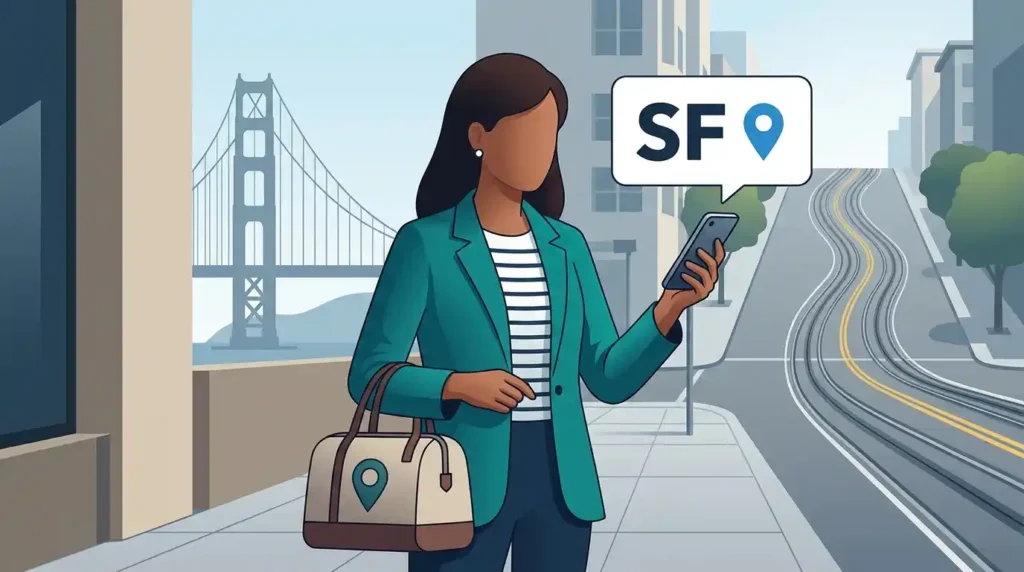A traveler using SF to refer to San Francisco in a location-related conversation.