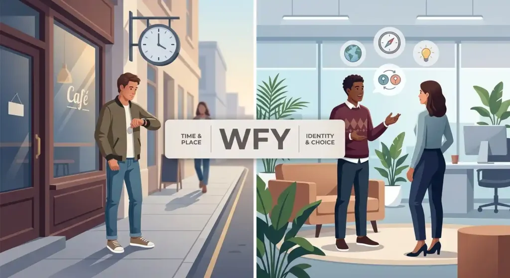 Visual comparison showing different possible interpretations of WFY based on context