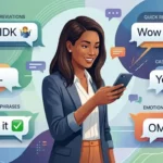 Adult user viewing different types of short chat expressions used in digital conversations.