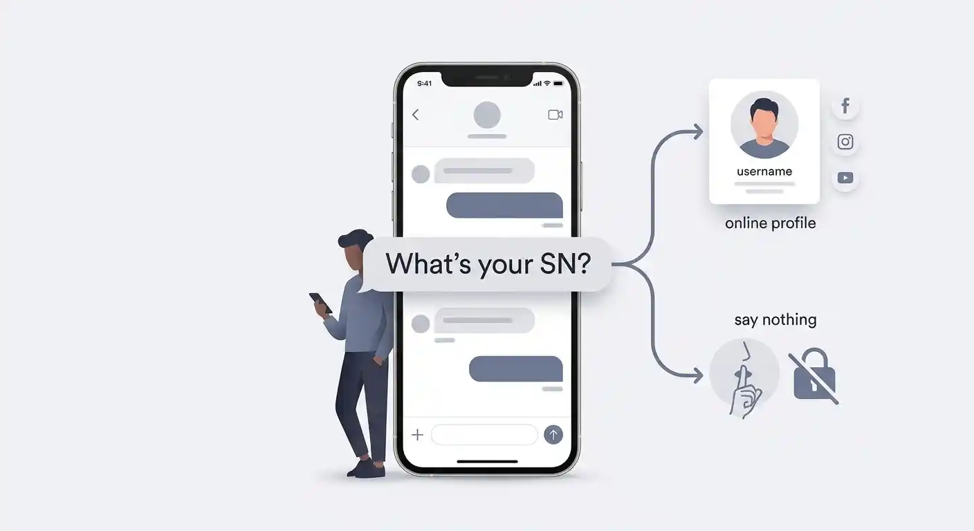 Smartphone conversation showing the two main context-dependent meanings of SN.