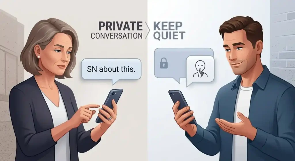 Private text conversation illustrating SN as “say nothing.”