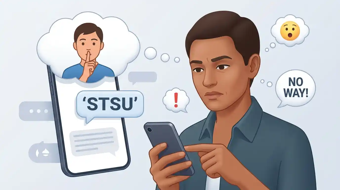 STSU shown in a casual text conversation as a reaction of surprise
