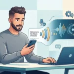 Adult using text-to-speech technology to convert written text into spoken audio
