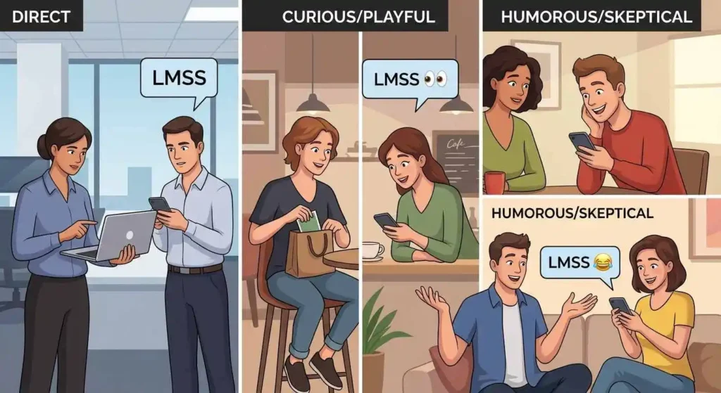 Different LMSS tones shown through wording, emojis, and conversational context