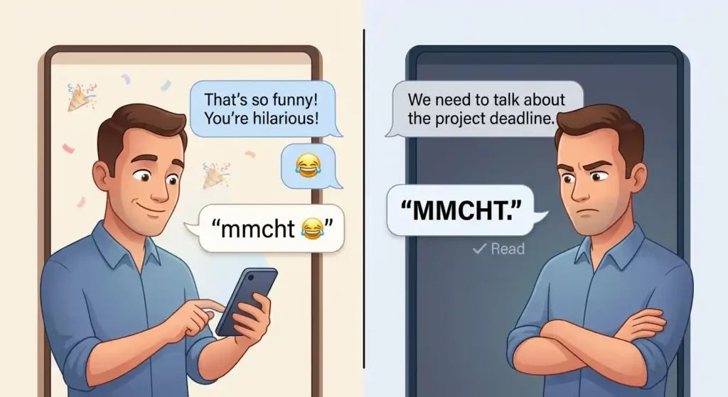 Different MMCHT tones shown through emojis, capitalization, and punctuation