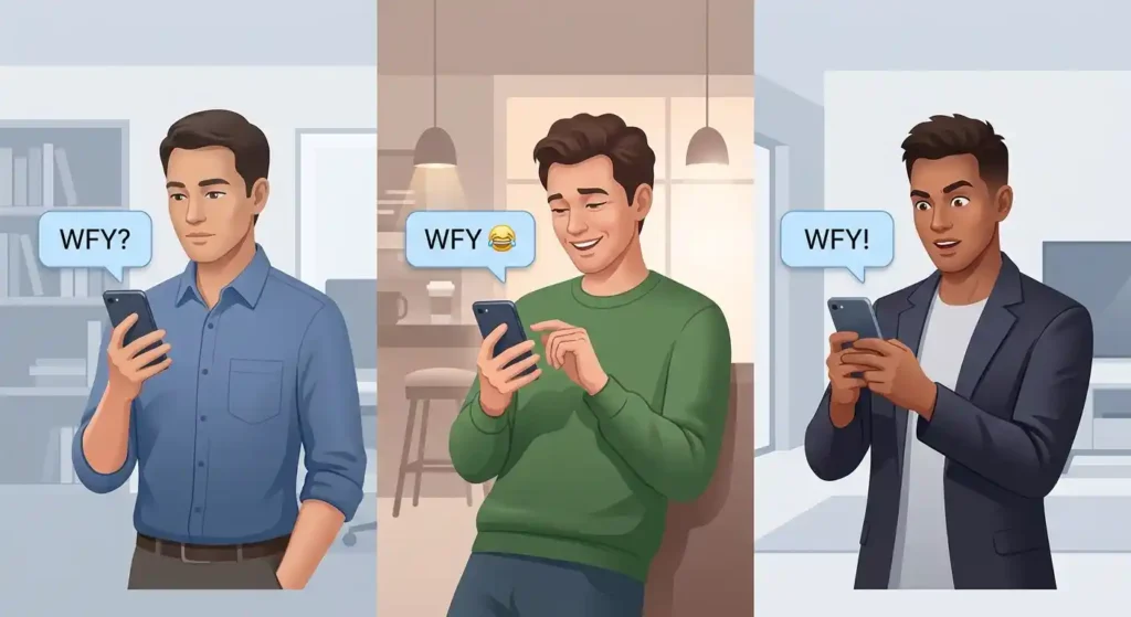 Examples showing how punctuation and emojis can change the tone of WFY in messages
